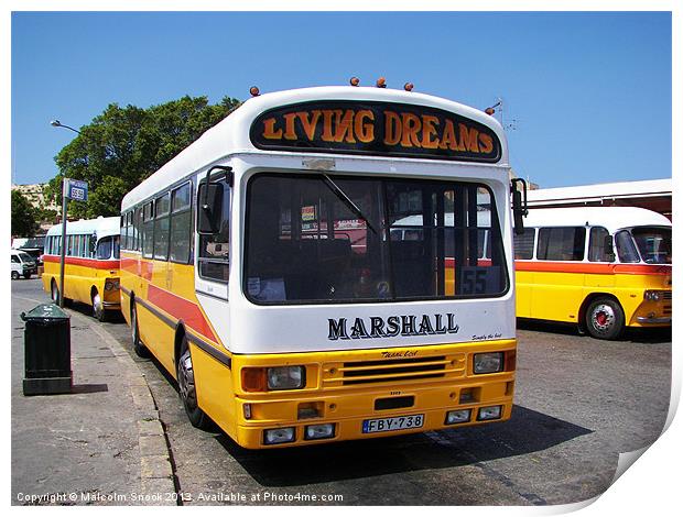 Classic Maltese Buses Print by Malcolm Snook