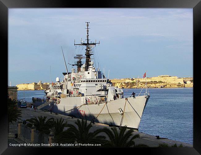 Frigate in Malta Framed Print by Malcolm Snook