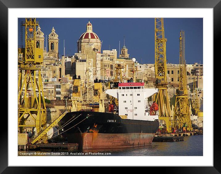 Port of Valletta Framed Mounted Print by Malcolm Snook