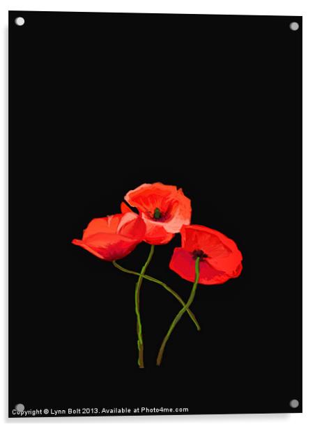 Three Poppies on Black Acrylic by Lynn Bolt