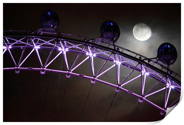 London Eye in Moonlight Print by Phil Robinson
