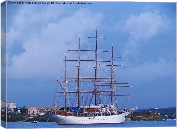 Tall Ship Entering Mahon Canvas Print by Malcolm Snook