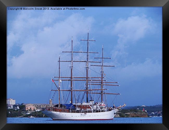 Tall Ship Entering Mahon Framed Print by Malcolm Snook