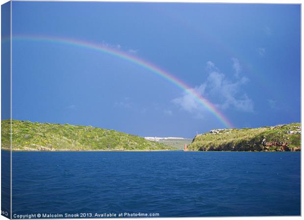 Rainbow over La Mola Canvas Print by Malcolm Snook