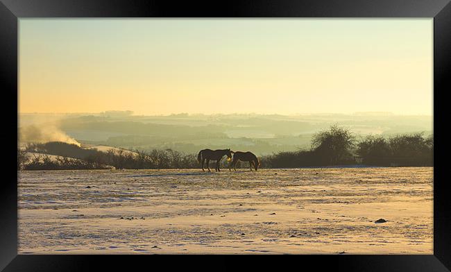 Cotswold Snowy Sunset Framed Print by Oliver Walton