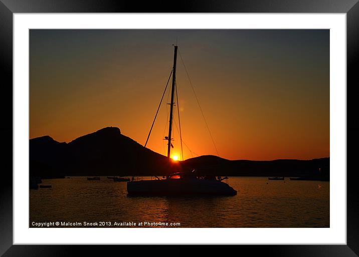 Catamaran sunset in Ibiza Framed Mounted Print by Malcolm Snook