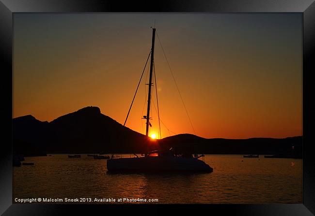 Catamaran sunset in Ibiza Framed Print by Malcolm Snook