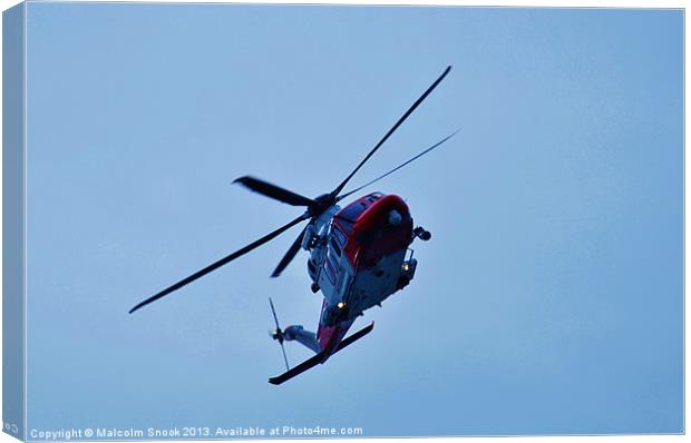 Red and white coastguard helicopter Canvas Print by Malcolm Snook