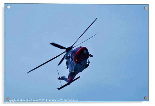 Red and white coastguard helicopter Acrylic by Malcolm Snook