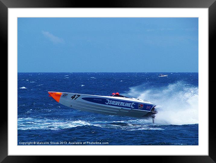 Flying powerboat racer Framed Mounted Print by Malcolm Snook
