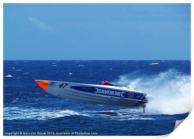 Flying powerboat racer Print by Malcolm Snook