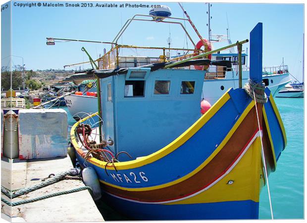 Colourful Maltese Fishing Boat Canvas Print by Malcolm Snook