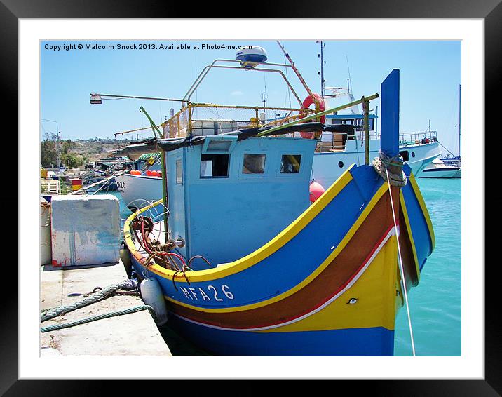 Colourful Maltese Fishing Boat Framed Mounted Print by Malcolm Snook