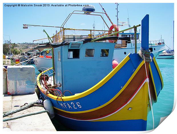 Colourful Maltese Fishing Boat Print by Malcolm Snook