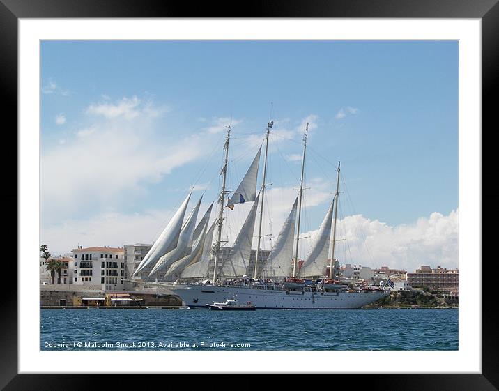 Tall Ship leaving Menorca Framed Mounted Print by Malcolm Snook