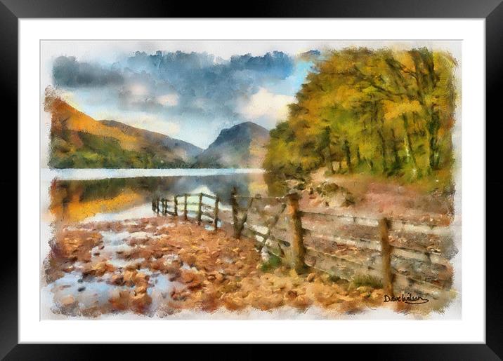 Buttermere Autumn Watercolour Framed Mounted Print by Dave Wilson