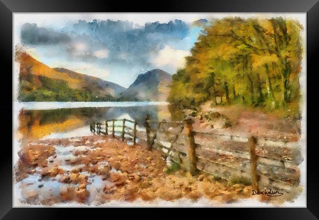 Buttermere Autumn Watercolour Framed Print by Dave Wilson