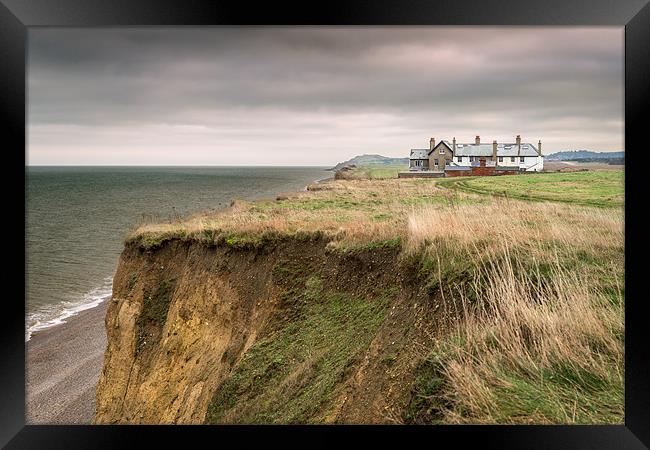 Cottages on Cliffs at Weybourne Framed Print by Stephen Mole