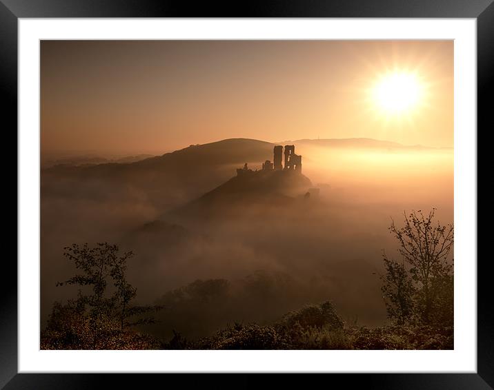 Misty Sunrise at Corfe Castle Framed Mounted Print by Andrew Bannister