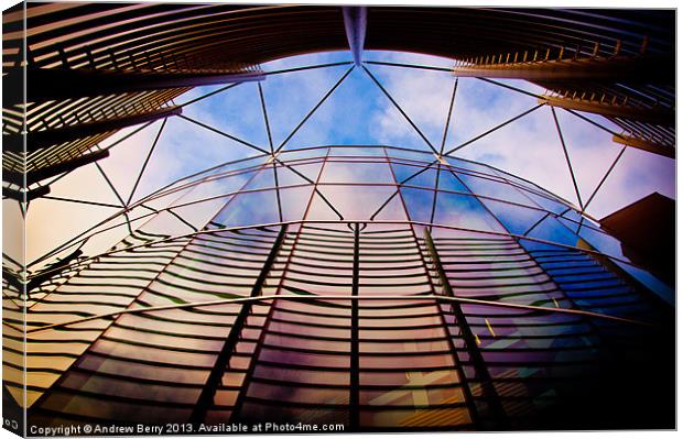 Sky Reflections in a Glass Building Canvas Print by Andrew Berry