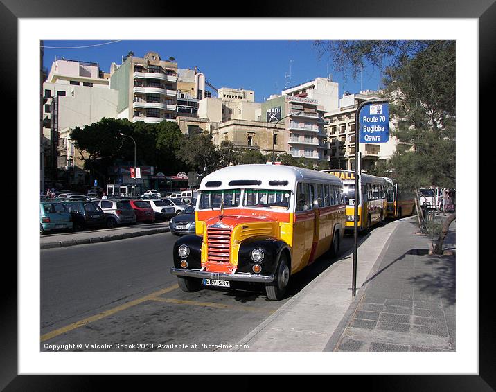 Classic bus streets of Malta Framed Mounted Print by Malcolm Snook