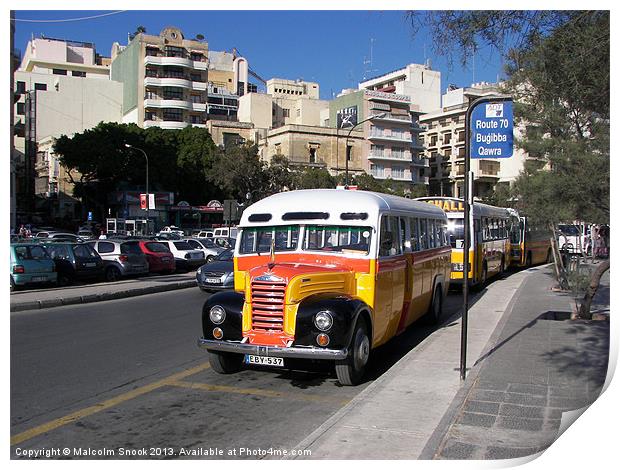 Classic bus streets of Malta Print by Malcolm Snook