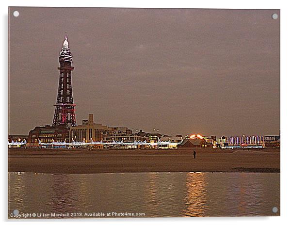 Blackpool Promenade at Dusk. Acrylic by Lilian Marshall