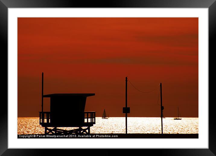 Sailboats and Sunset Framed Mounted Print by Panas Wiwatpanachat