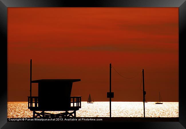 Sailboats and Sunset Framed Print by Panas Wiwatpanachat