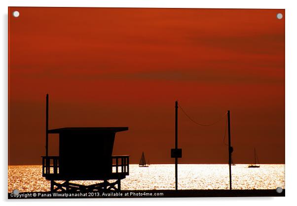 Sailboats and Sunset Acrylic by Panas Wiwatpanachat