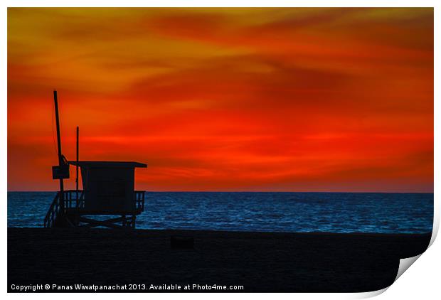 Lifeguard House of Sunset Print by Panas Wiwatpanachat