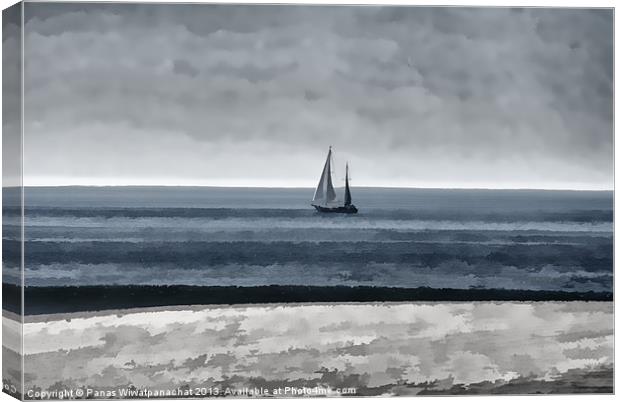 Lone Sailing Canvas Print by Panas Wiwatpanachat