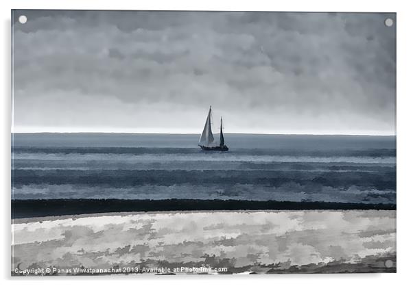 Lone Sailing Acrylic by Panas Wiwatpanachat