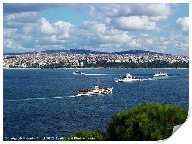 Ferries cross the Bosphorus Print by Malcolm Snook