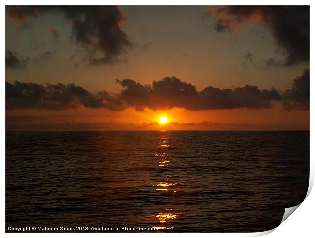 Sunrise at sea Print by Malcolm Snook