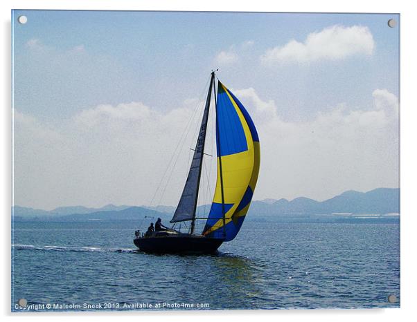 Small Yacht Large Spinnaker Acrylic by Malcolm Snook