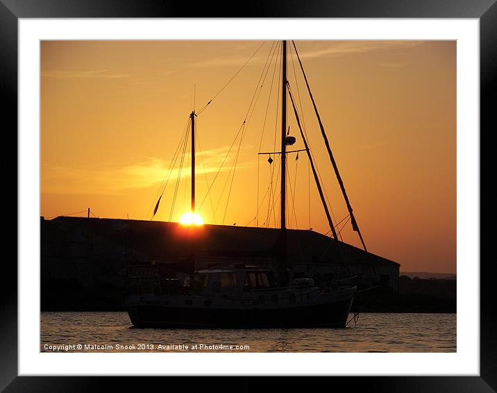 Ketch at sunset Framed Mounted Print by Malcolm Snook