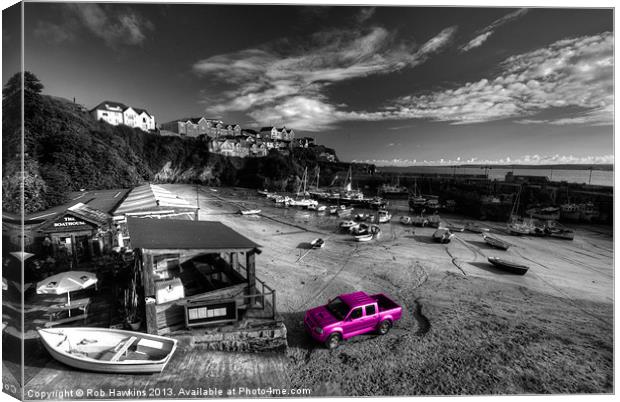 Newquay Harbour Pink Pickup Canvas Print by Rob Hawkins