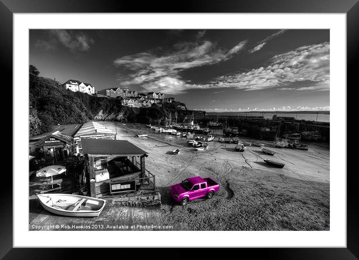 Newquay Harbour Pink Pickup Framed Mounted Print by Rob Hawkins