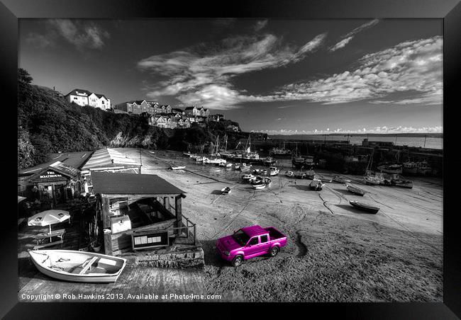 Newquay Harbour Pink Pickup Framed Print by Rob Hawkins
