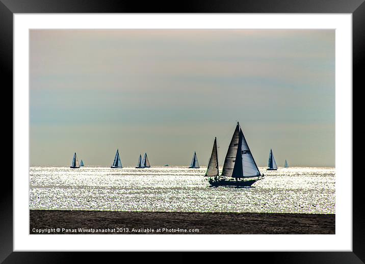 Sailboats and the Golden Sea Framed Mounted Print by Panas Wiwatpanachat
