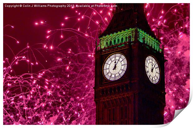 New Years Eve Fireworks London 2010 Print by Colin Williams Photography