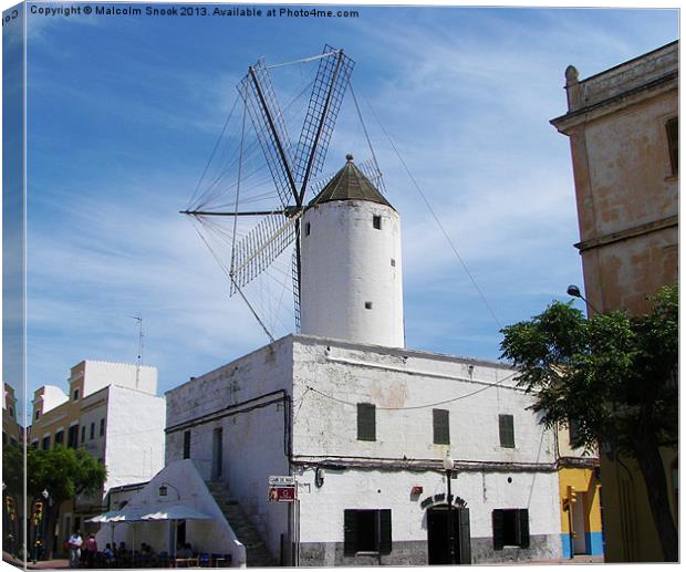 Windmill in Menorca Canvas Print by Malcolm Snook