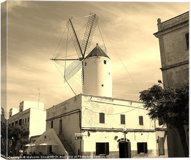 Ancient Windmill in Menorca Canvas Print by Malcolm Snook
