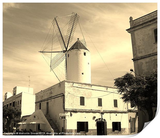 Ancient Windmill in Menorca Print by Malcolm Snook