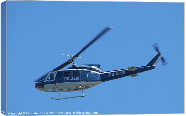 Italian Police Helicopter Canvas Print by Malcolm Snook