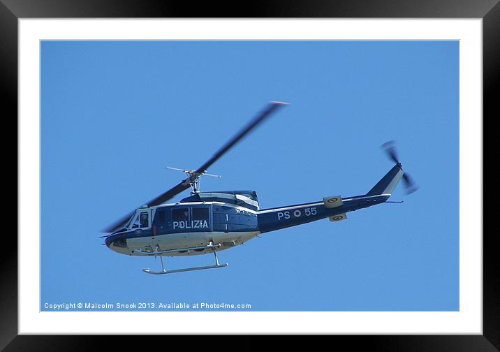 Italian Police Helicopter Framed Mounted Print by Malcolm Snook