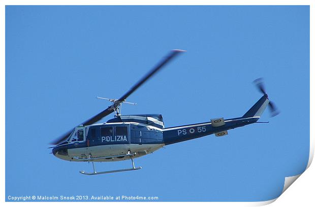 Italian Police Helicopter Print by Malcolm Snook