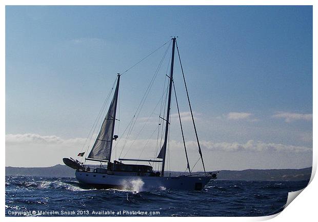Ketch Motoring Into Strong Headwind Print by Malcolm Snook