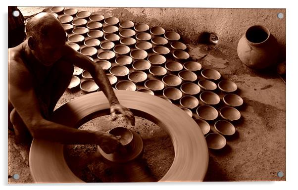 Potter & Spinning Wheel Acrylic by T R   Bala subramanyam